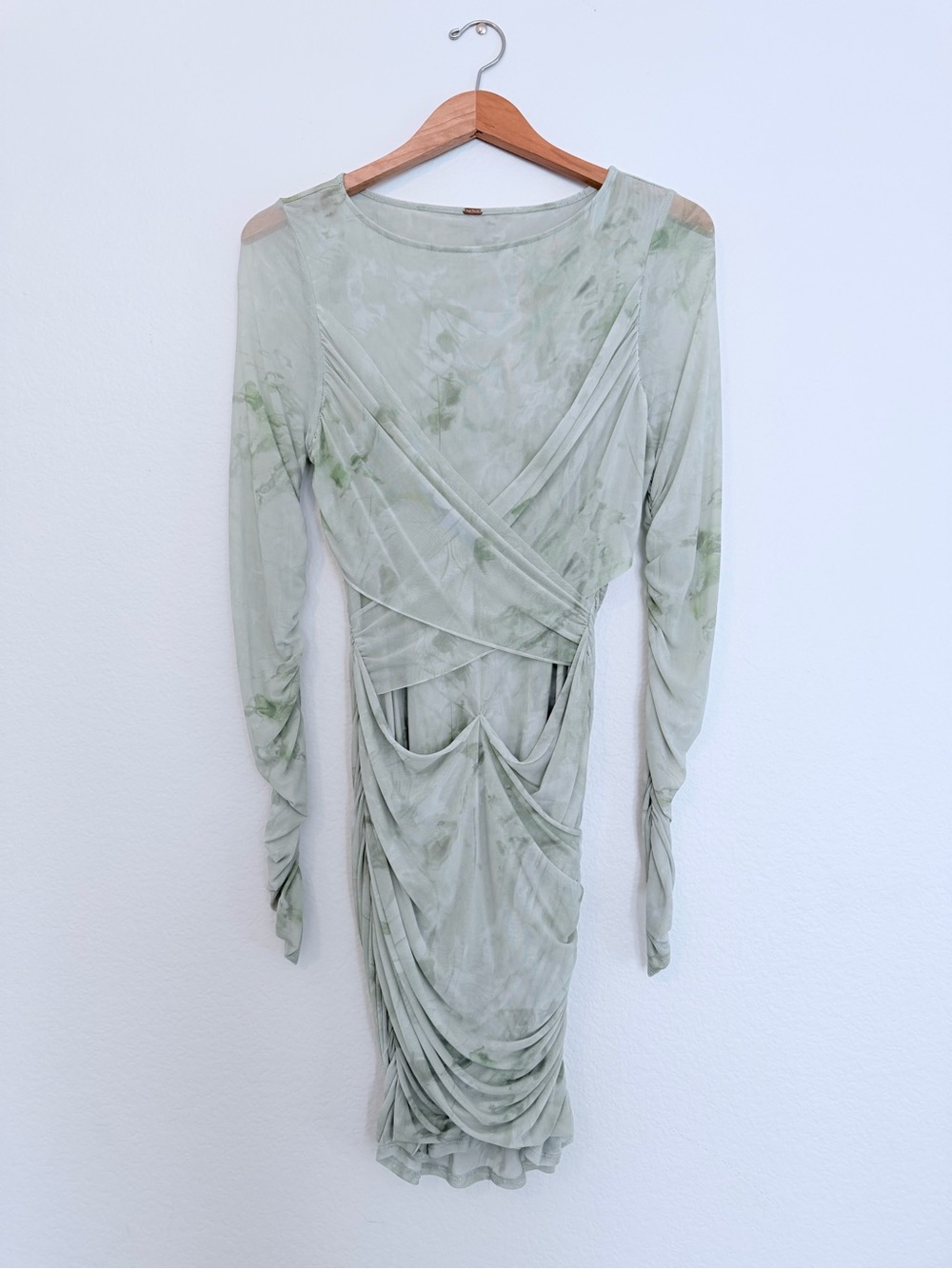 Free People Sage Green Draped Long-Sleeve Dress Size M
